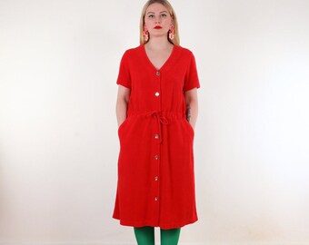 Y2K Terrycloth button down house dress in Red Cotton Blend EU44 L/XL