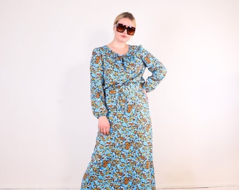 Vintage 70s ditsy floral boho hippie maxi skirt and blouse co-ord Size L, Two piece set