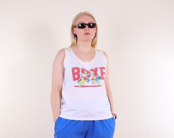 Vintage 80s boxing bugs graphic tank top L