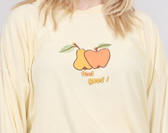 sweat-shirt éponge vintage des années 90, applique de fruits « Feel Good », pull en tissu serviette vintage