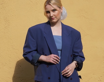 Vintage Oversized Blazer in Blue, Double breasted minimalist suit jacket (~L/XL)