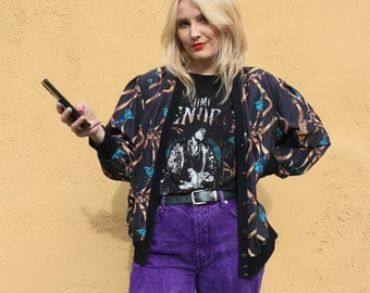 Vintage 80s silk bomber chain print jacket with pockets
