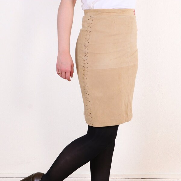 Pencil Leather Embroidered Skirt