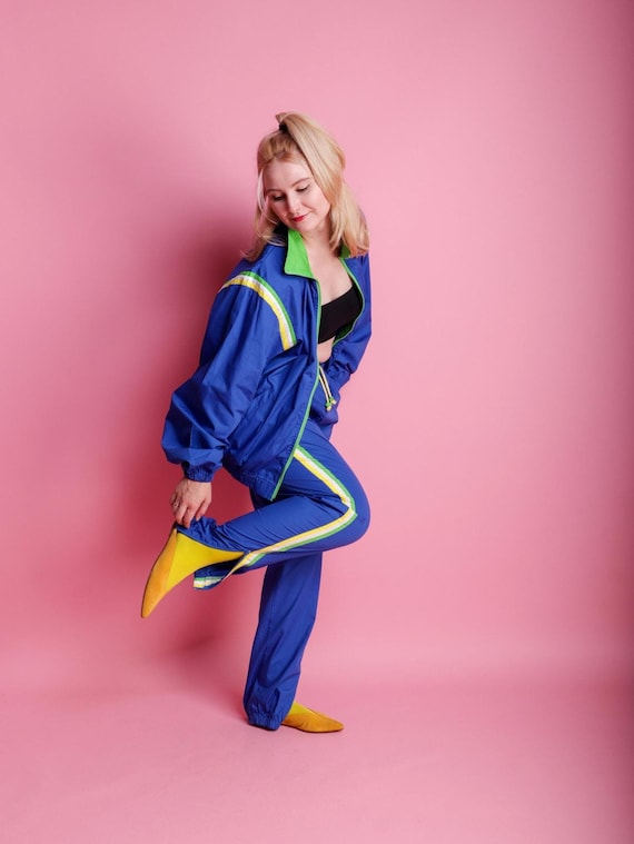 Vintage 90s Colourful Tracksuit Leisure Suit Set in Blue Cotton Blend Size Fits XS up to M Etsy