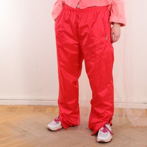Pantalon coupe-vent rouge vintage des années 90 doublé zippé L image 1