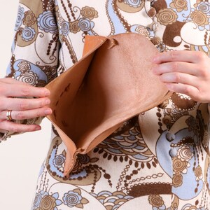 Vintage Hand-stitched envelope clutch bag in Natural Leather, boho style accessories image 7
