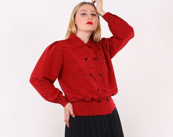 Vintage Paris 80s Double breasted blouse in Red and Black M