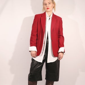 Vintage Italian Wool Herringbone Long Blazer in Red M/L