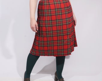 Vintage Red Tartan kilt plaid pleated skirt, Dark Academia winter skirt