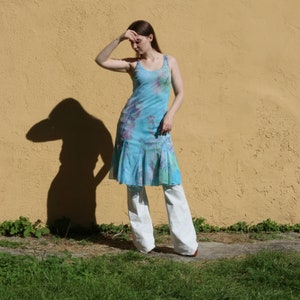 Y2K Vintage Mesh sheer sleeveless dress in blue paisley XS/S image 2
