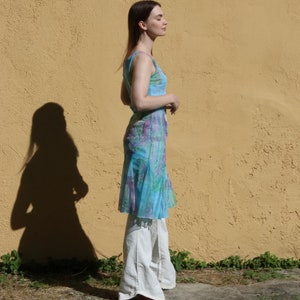 Y2K Vintage Mesh sheer sleeveless dress in blue paisley XS/S image 5