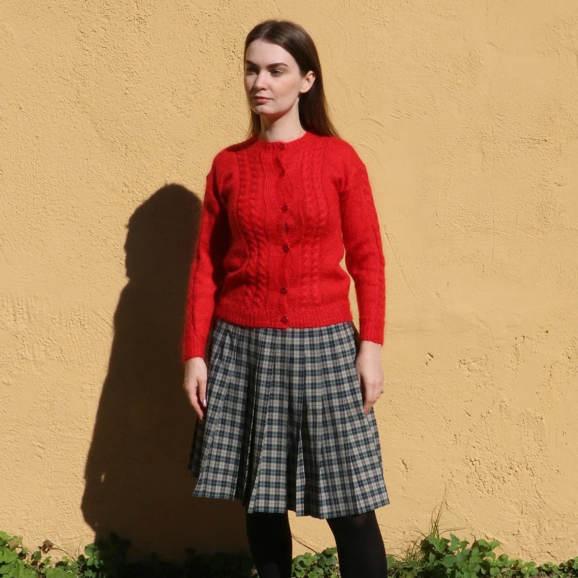Vintage Mohair Cable Hand Knitted Cardigan in Red XXS Etsy