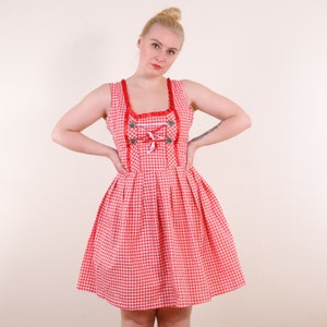 Vintage Dirndl Trachten Traditional Folk Gingham Check Dress in Red and white M image 1