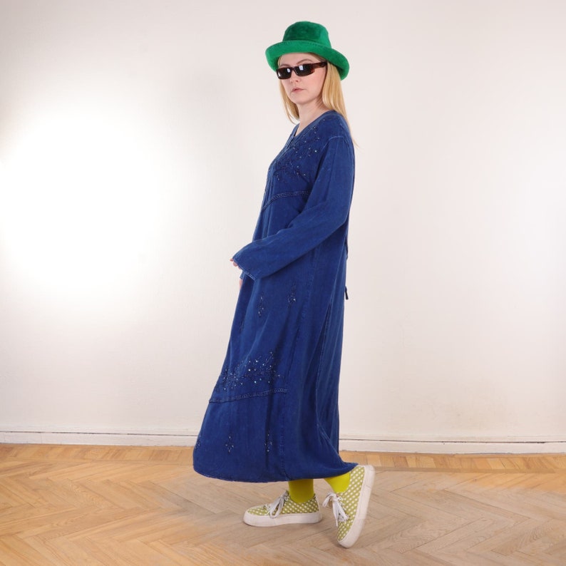 Y2K Boho Lagenlook flowy blue maxi dress SUPER SOFT up to size XL image 3
