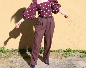 Vintage Burgundy New Wool suit pants, Dark Academia Minimalism Winter pants trousers, Capsule wardrobe