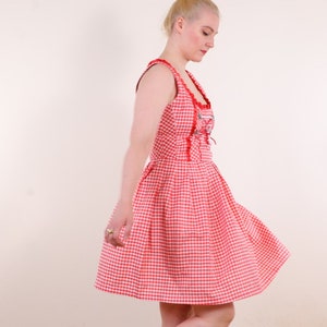 Vintage Dirndl Trachten Traditional Folk Gingham Check Dress in Red and white M image 6