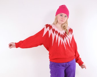 Vintage Clowncore Kidcore Sweater in Red ~M