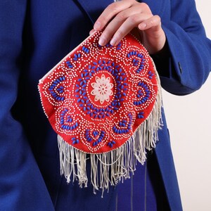 Vintage Red beaded coin purse with tassels image 2