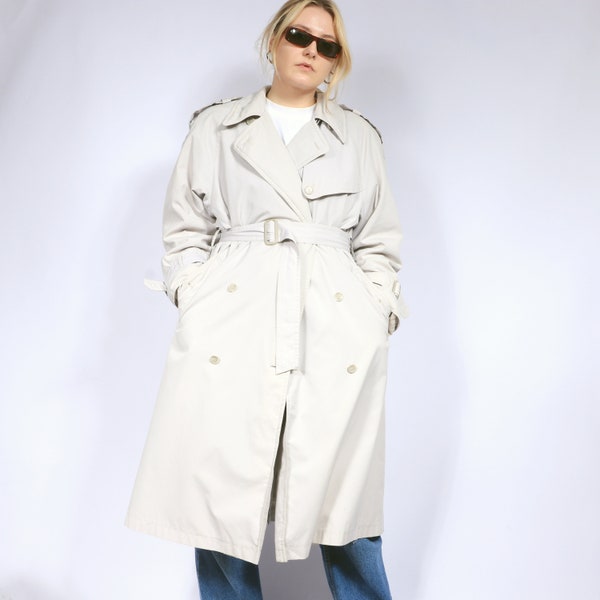 Trench-coat minimaliste léger M, manteau duster double poitrine surdimensionné des années 90 avec doublure amovible chaude, garde-robe capsule