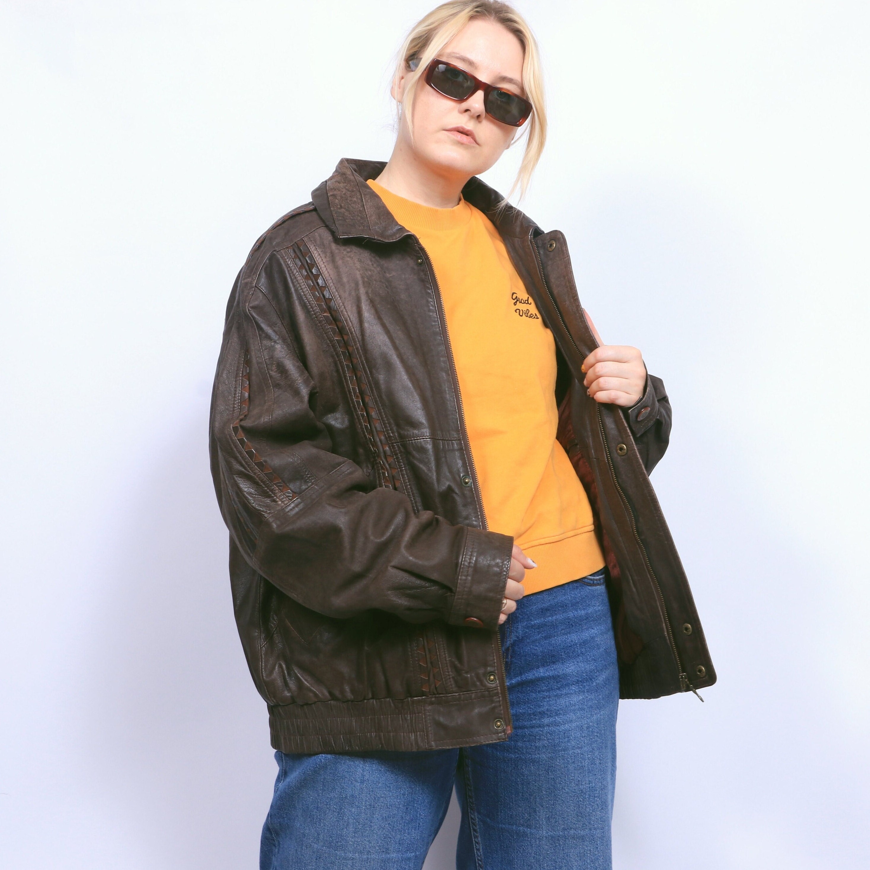 Vintage Bomber Lamb Nappa Leather Jacket L, Oversized Minimalist 