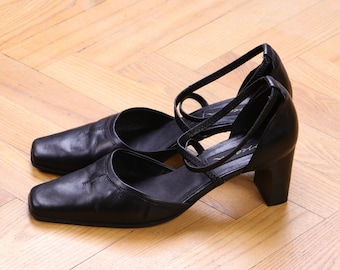 Y2K High heel square toe slide on d'orsay pumps in black, size EU38-38.5 / UK6 / US8