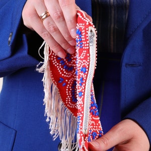 Vintage Red beaded coin purse with tassels image 3