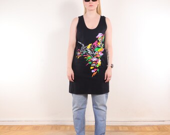 90s long graphic surfer tank top / tank top dress ~L