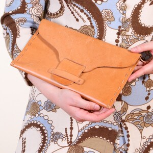 Vintage Hand-stitched envelope clutch bag in Natural Leather, boho style accessories image 10