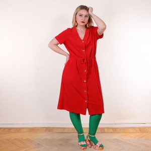 Y2K Terrycloth button down house dress in Red Cotton Blend EU44 L/XL image 7