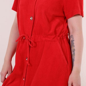 Y2K Terrycloth button down house dress in Red Cotton Blend EU44 L/XL image 5