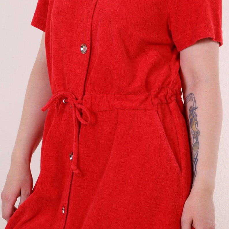 Y2K Terrycloth button down house dress in Red Cotton Blend EU44 L/XL image 5