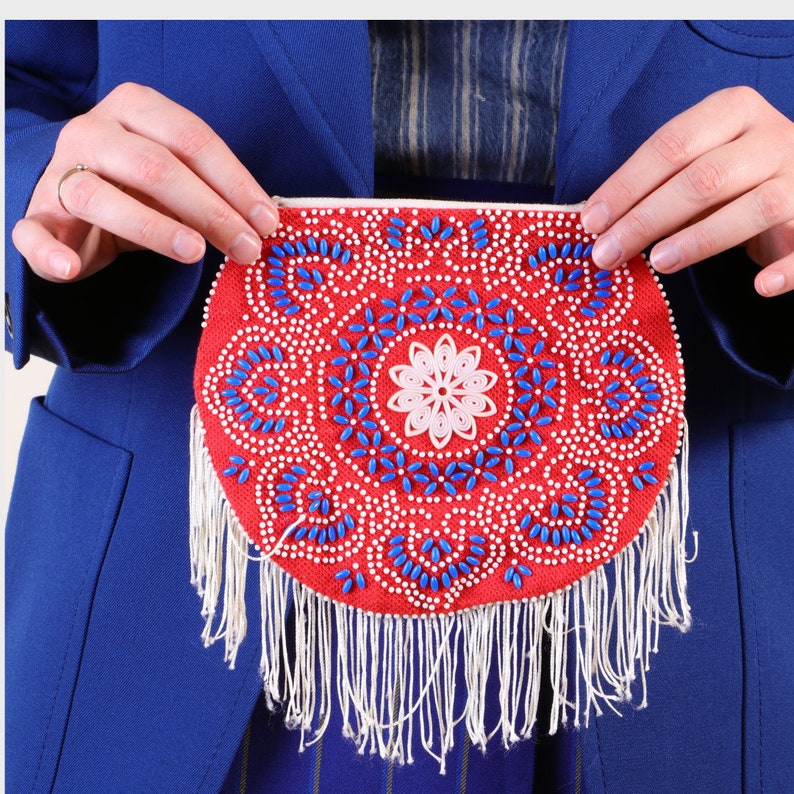 Vintage Red beaded coin purse with tassels image 6