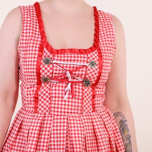 Vintage Dirndl Trachten Traditional Folk Gingham Check Dress in Red and white M image 7