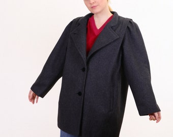 Manteau vintage en laine à manches bouffantes et col en velours, taille ~ L