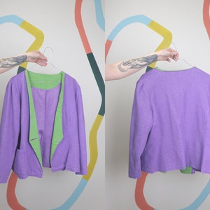 Colorblock 90s linen cotton blazer in violet image 8