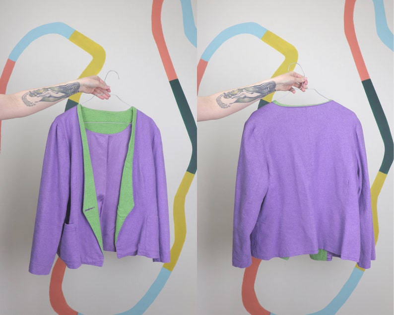 Colorblock 90s linen cotton blazer in violet image 8