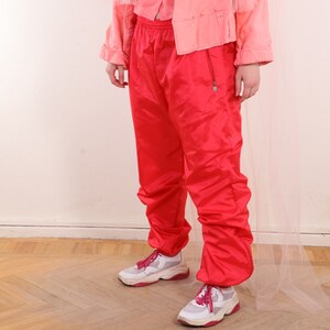 Pantalon coupe-vent rouge vintage des années 90 doublé zippé L image 6