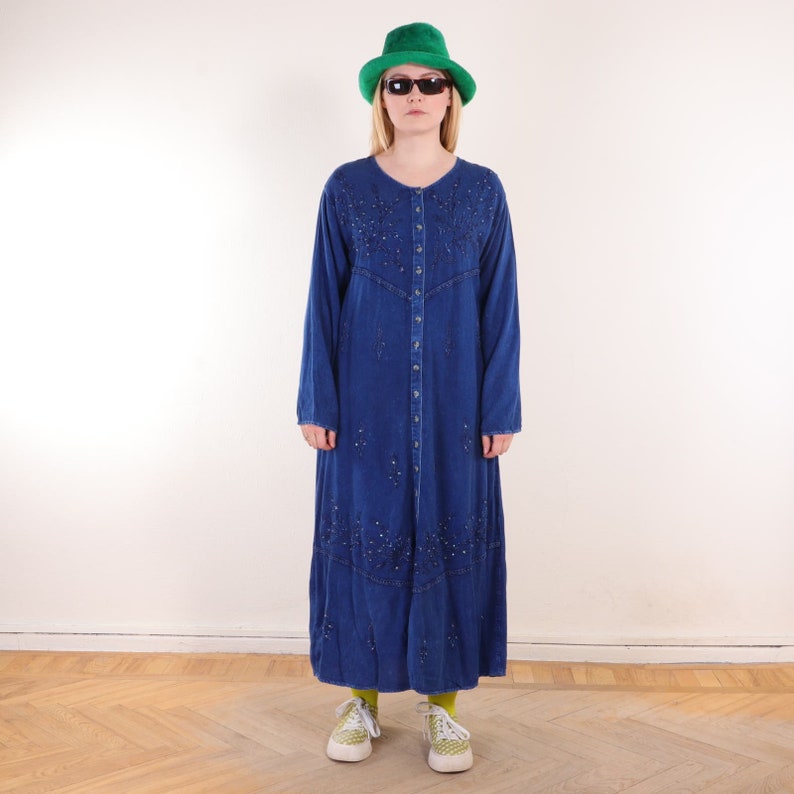 Y2K Boho Lagenlook flowy blue maxi dress SUPER SOFT up to size XL image 1