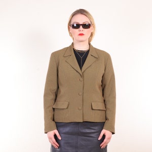 90s Vintage Cropped Check Jacket Blazer in green M/L image 2