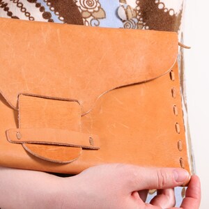 Vintage Hand-stitched envelope clutch bag in Natural Leather, boho style accessories image 8