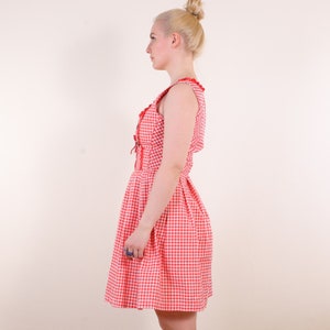 Vintage Dirndl Trachten Traditional Folk Gingham Check Dress in Red and white M image 4