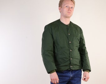 Vintage Swedish Military Army Puffer Bomber Minimalist Cropped Cotton jacket in Green S