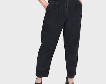 90s Vintage corduroy Dark Academia pants ~M/L, Minimalism trousers in Dark Gray