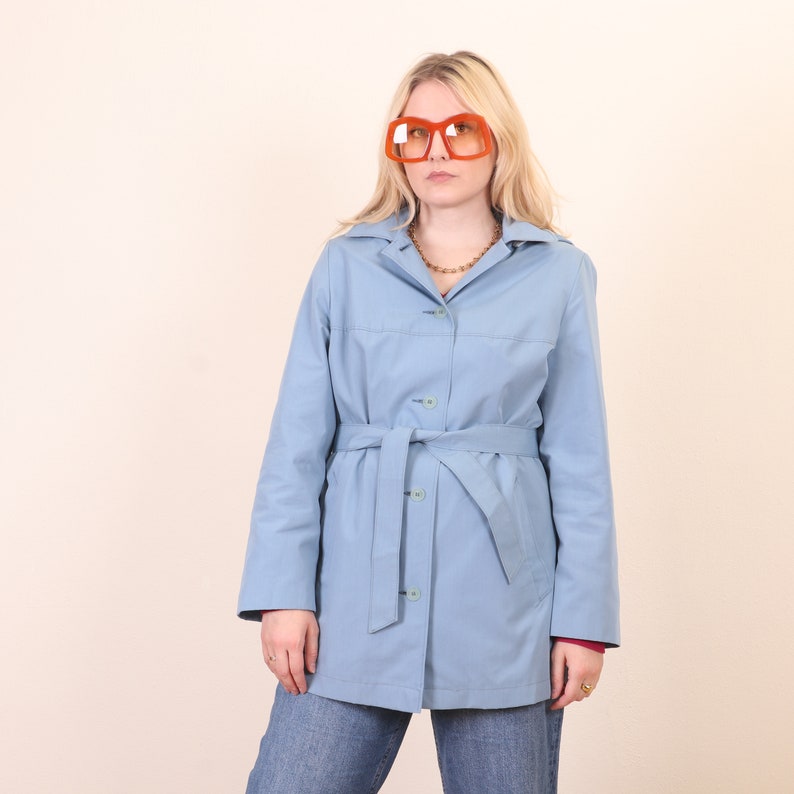 Vintage Finnish Blue jacket, short coat M, Retro Hooded Windbreaker image 4