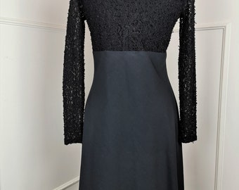 Vintage 90s longsleeve lace empire waist mini dress, size S/M, Sexy LBD