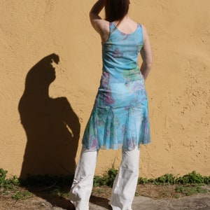 Y2K Vintage Mesh sheer sleeveless dress in blue paisley XS/S image 7
