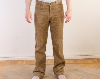 Pantalon droit beige en velours côtelé vintage des années 70, 80 ~ M