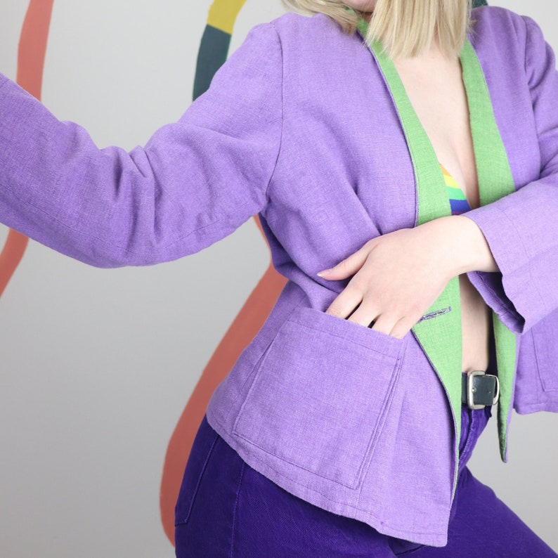 Colorblock 90s linen cotton blazer in violet image 7