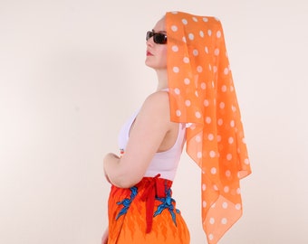 Vintage Italian Sheer Polka dot Scarf in orange and off-white