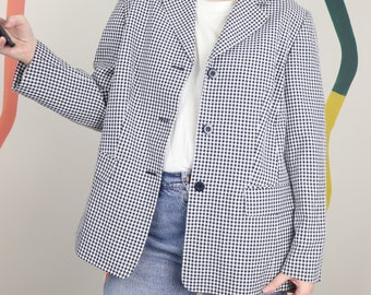 Vintage Gingham Blazer in Black and White Size XL UK 22/ EU50 / US18